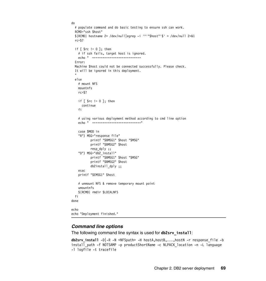 IBM DB2 manual Command line options, Following command line syntax is used for db2srvinstall 