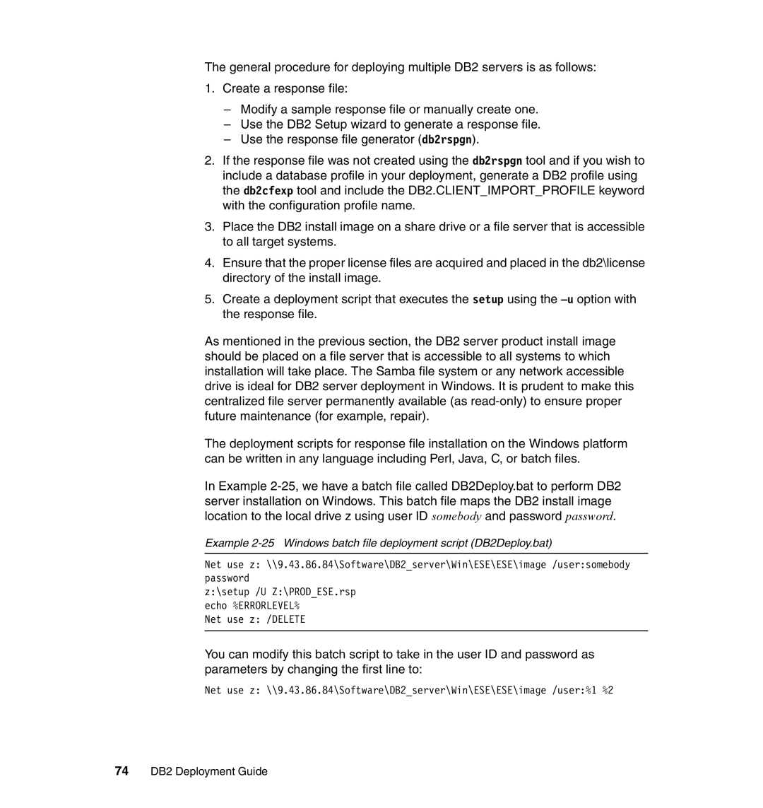 IBM manual 74 DB2 Deployment Guide 