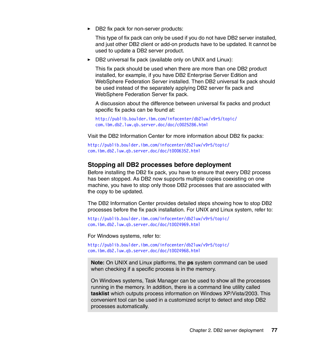 IBM manual Stopping all DB2 processes before deployment 