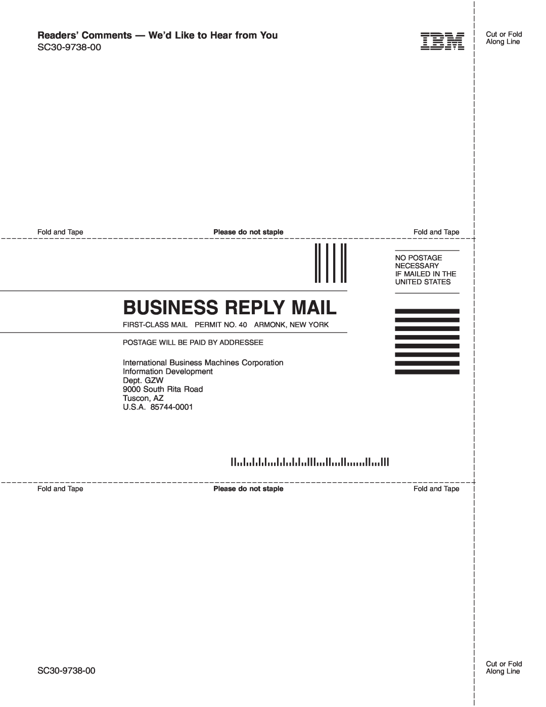 IBM DCS9550 1S1 manual Business Reply Mail, Readers’ Comments - We’d Like to Hear from You, Please do not staple 