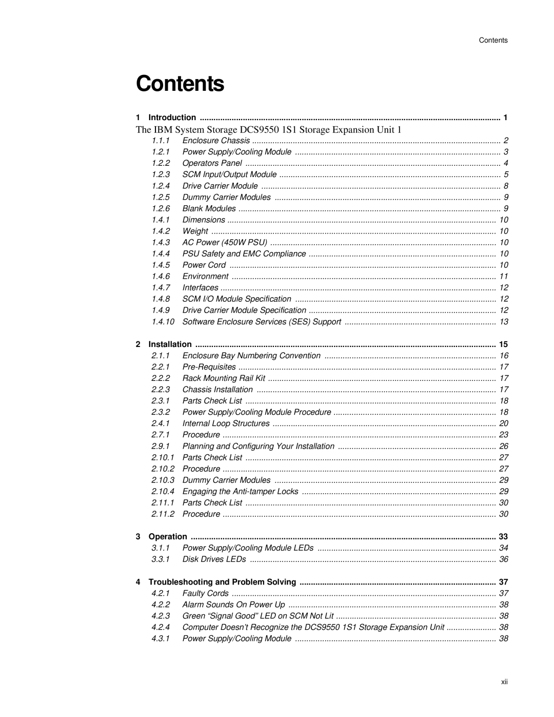 IBM DCS9550 1S1 manual Contents 