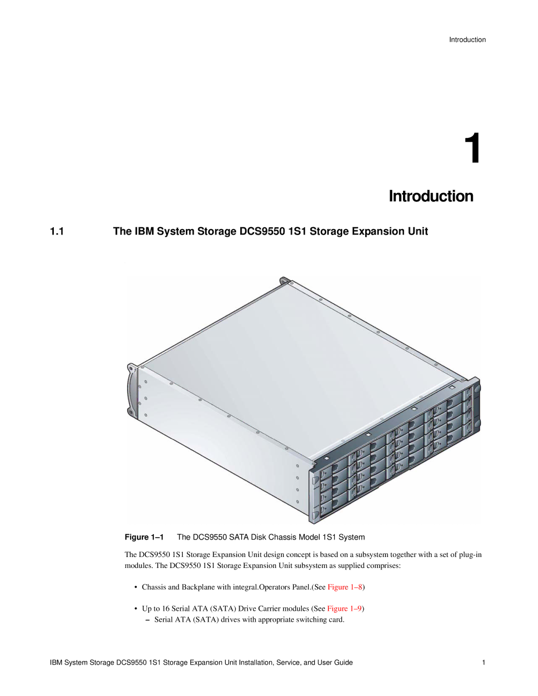 IBM manual Introduction, IBM System Storage DCS9550 1S1 Storage Expansion Unit 