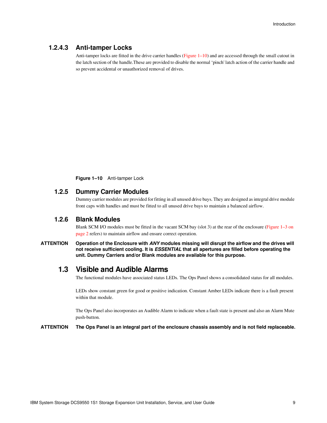 IBM DCS9550 1S1 manual Anti-tamper Locks, Dummy Carrier Modules, Blank Modules 