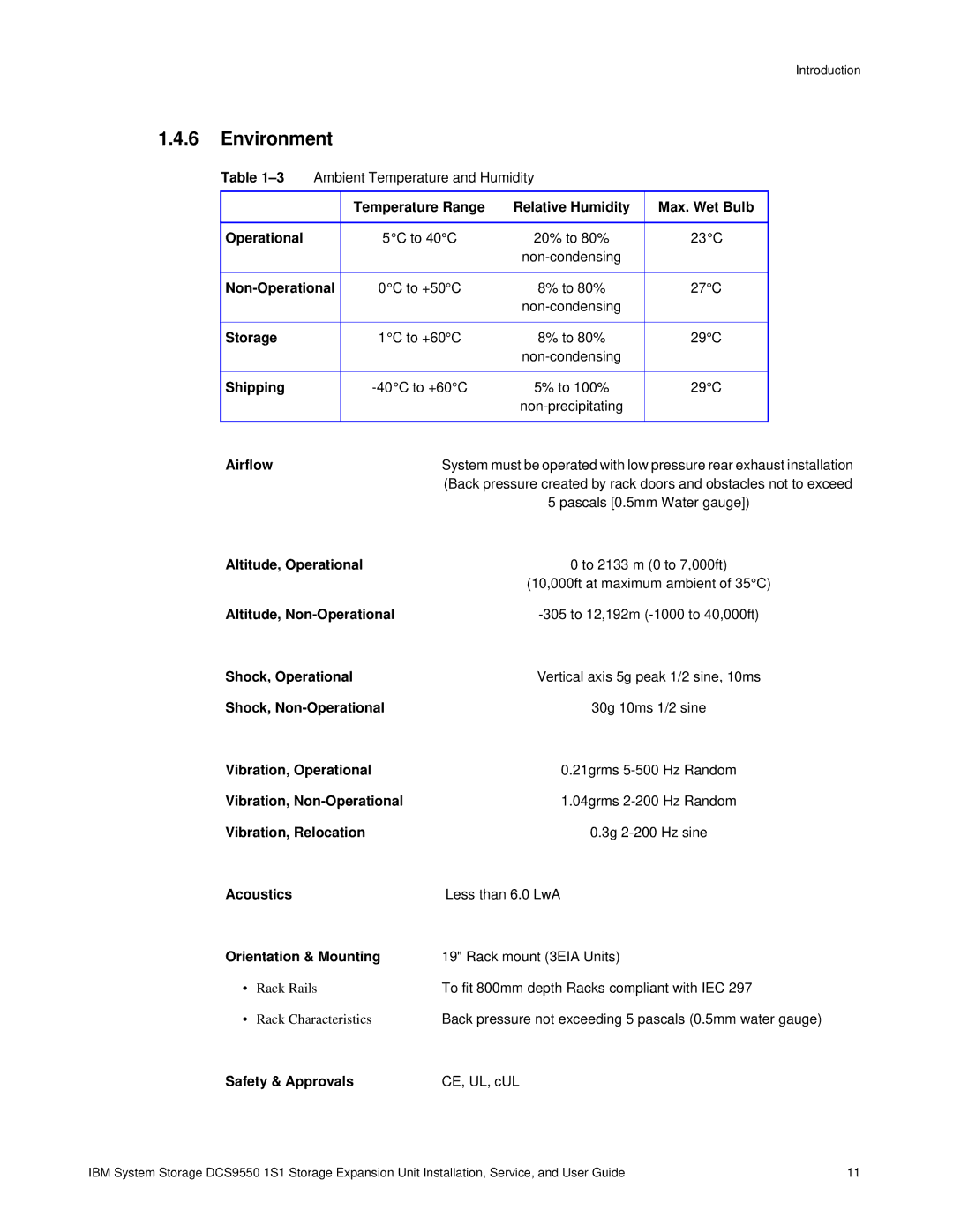 IBM DCS9550 1S1 manual Environment, Airflow 