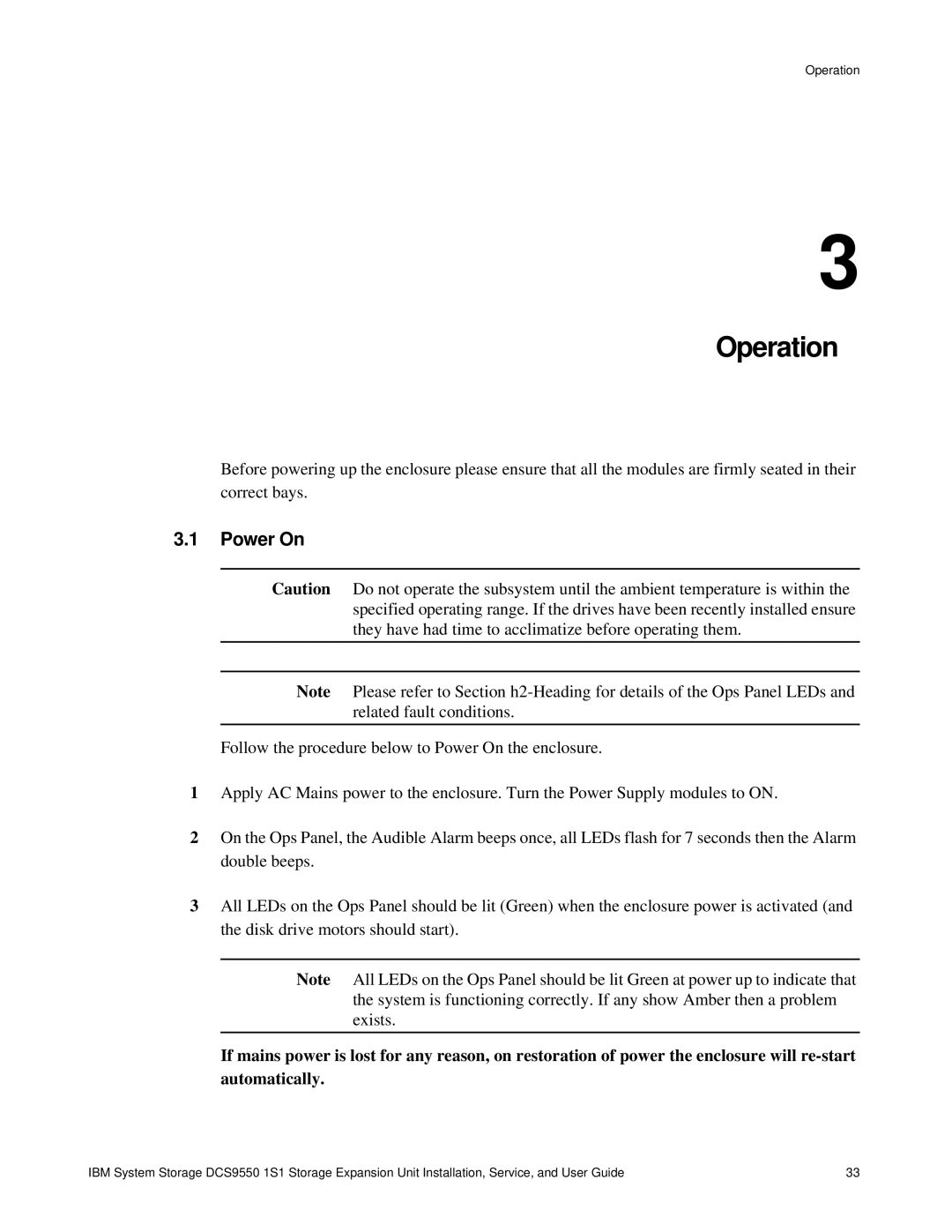 IBM DCS9550 1S1 manual Operation, Power On 