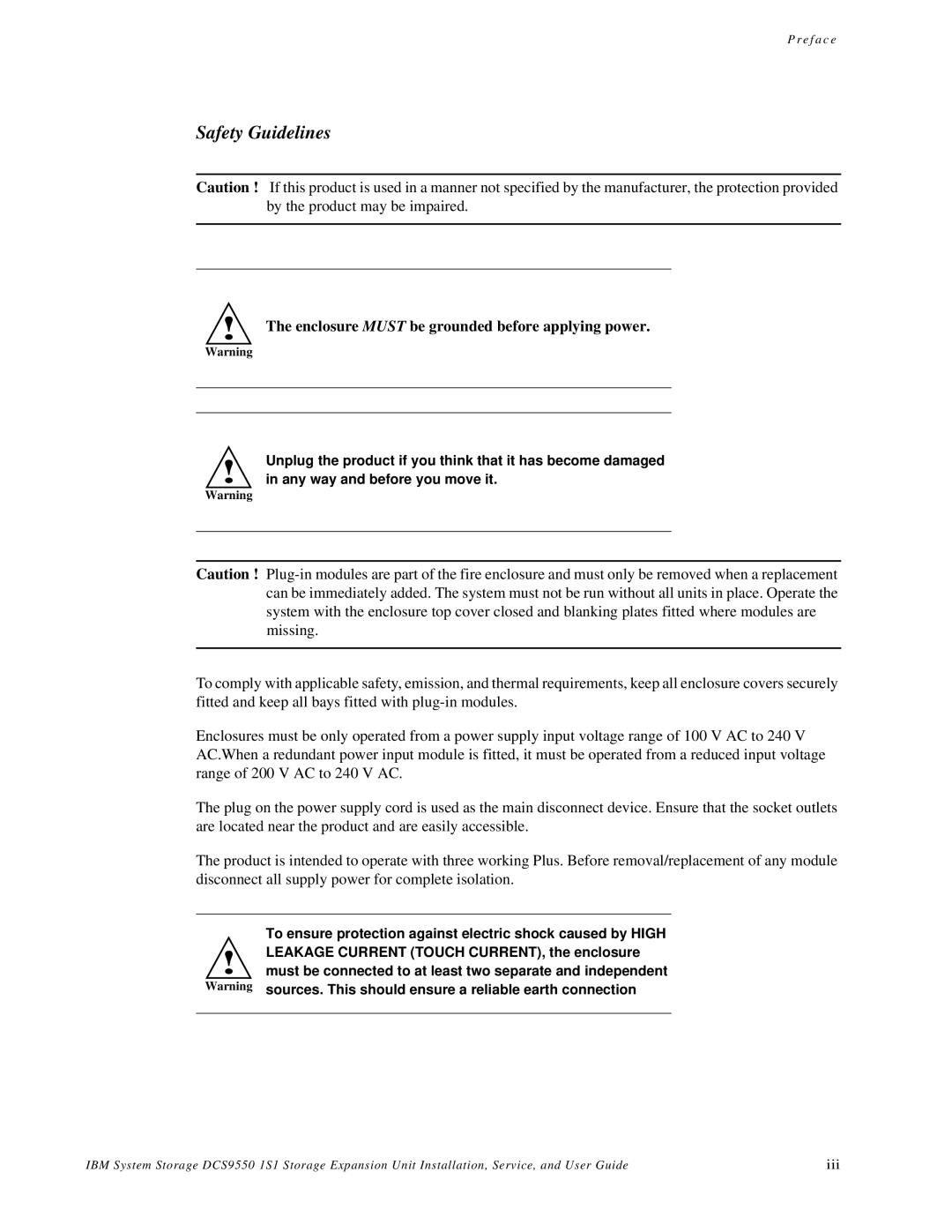 IBM DCS9550 1S1 manual Safety Guidelines 