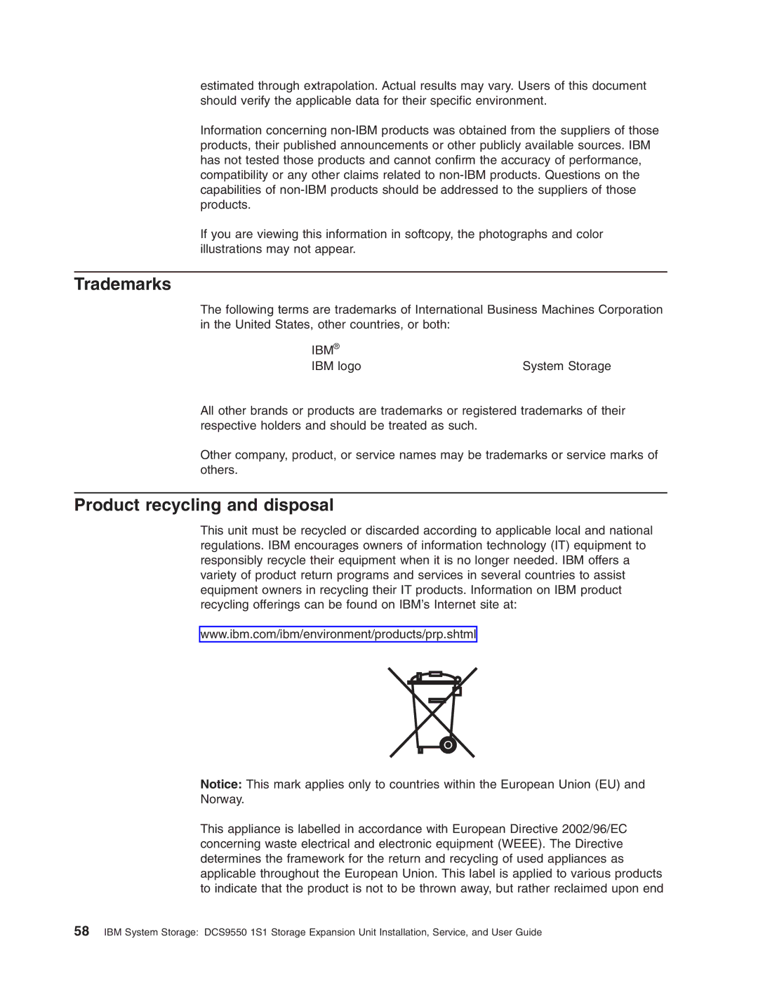 IBM DCS9550 1S1 manual Trademarks 