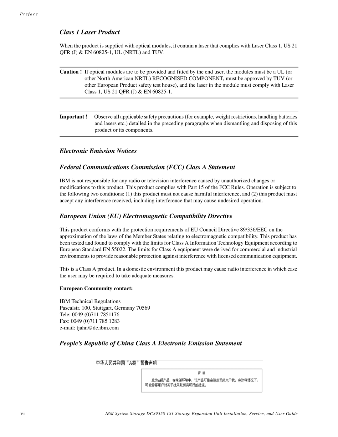 IBM DCS9550 1S1 manual Class 1 Laser Product 