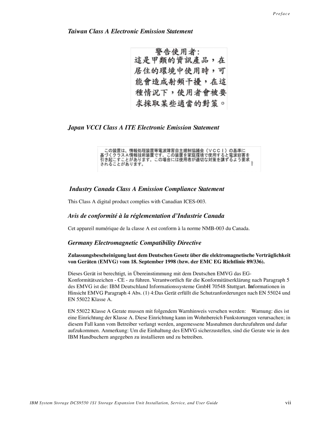 IBM DCS9550 1S1 manual Avis de conformité à la réglementation d’Industrie Canada 