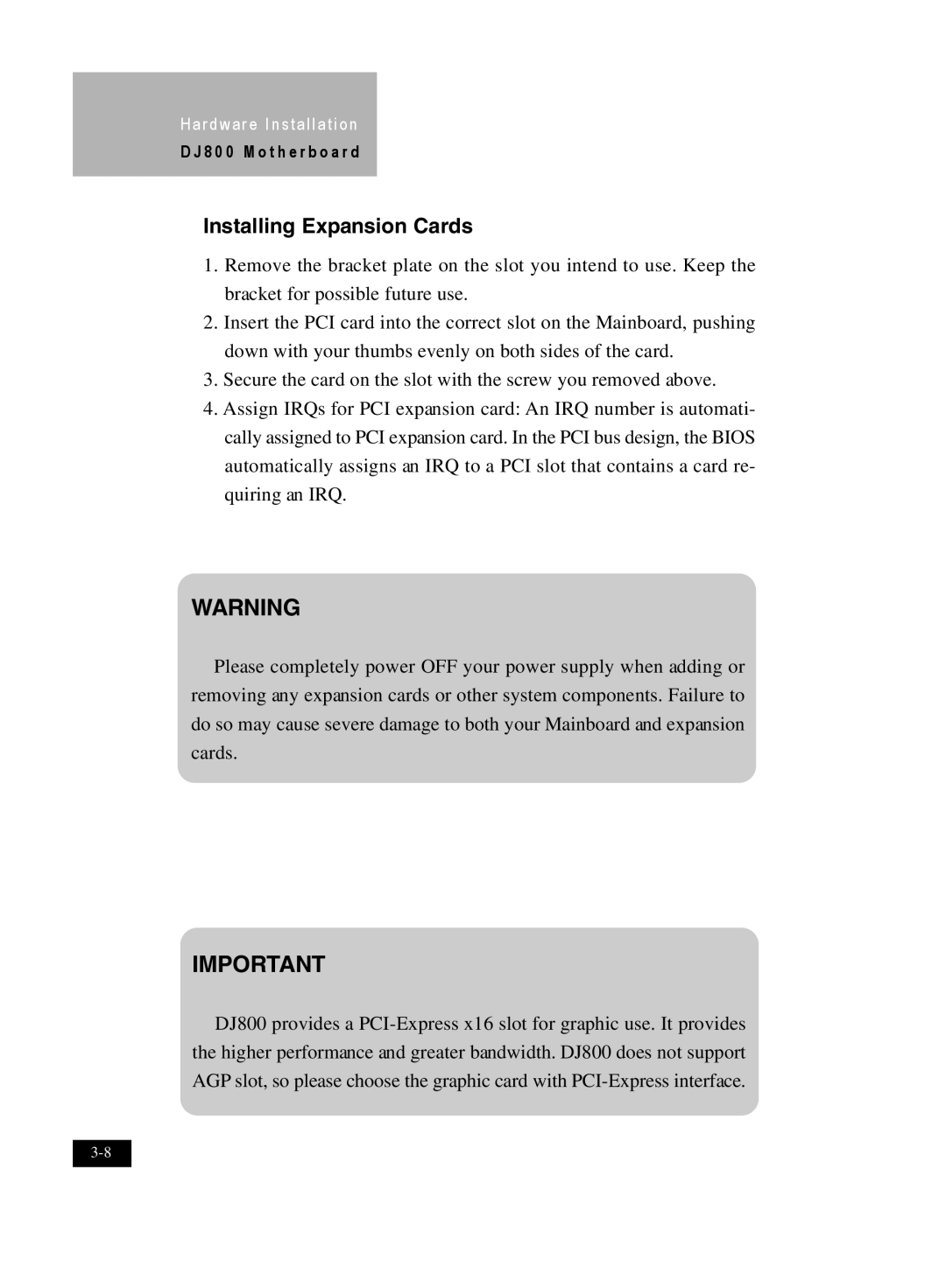 IBM DJ800 user manual Installing Expansion Cards 