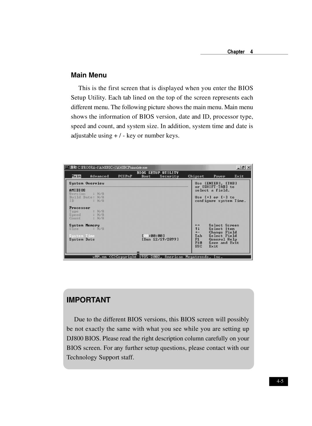 IBM DJ800 user manual Main Menu 