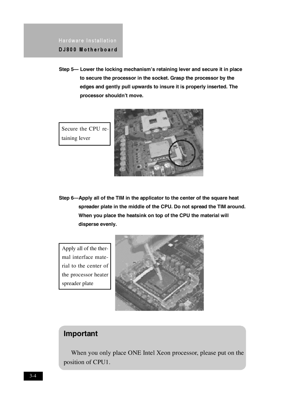 IBM DJ800 user manual Secure the CPU re Taining lever 