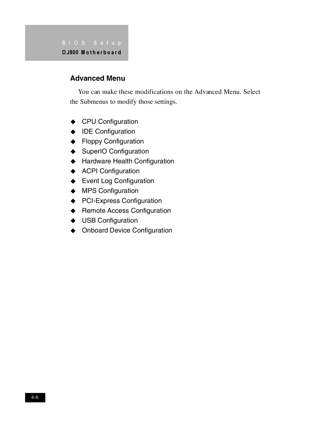 IBM DJ800 user manual Advanced Menu 