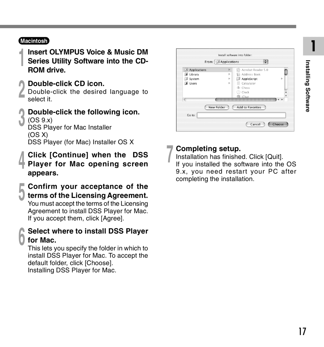 IBM DM-10, DM-20 manual Select where to install DSS Player for Mac, Completing setup 