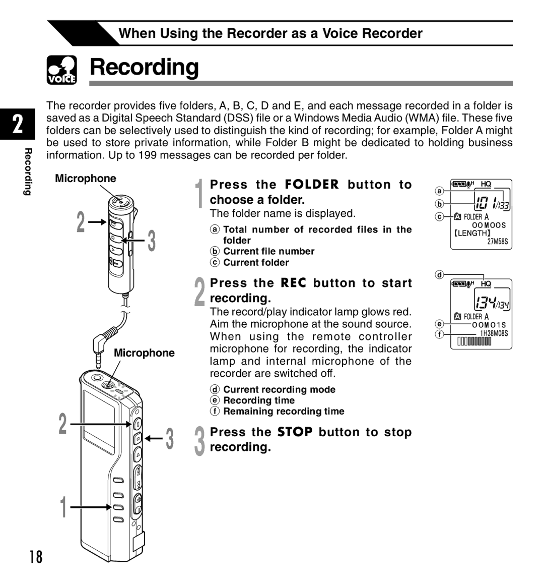 IBM DM-20, DM-10 manual Press the Folder button to, Choose a folder, Press the REC button to start Recording, Microphone 