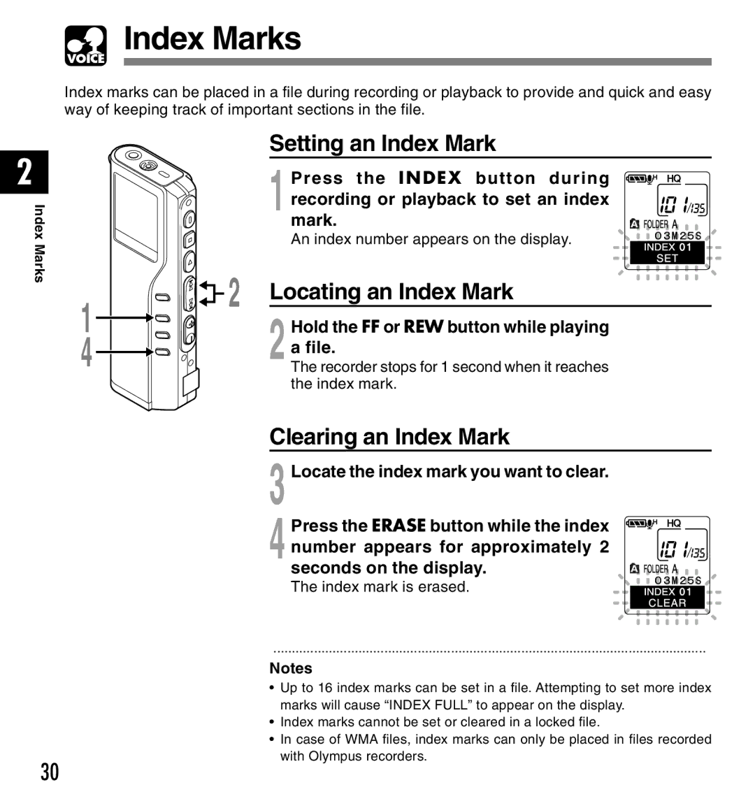 IBM DM-20, DM-10 manual Index Marks, Setting an Index Mark, Locating an Index Mark, Clearing an Index Mark 