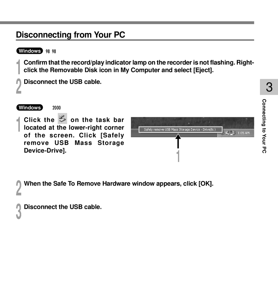 IBM DM-10 Disconnecting from Your PC, Click On the task bar, Screen. Click Safely Remove USB Mass Storage Device-Drive 