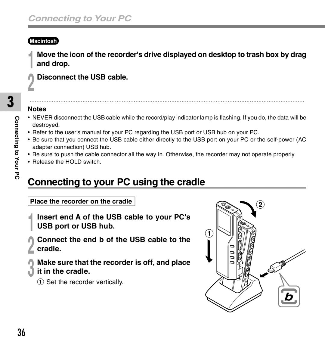 IBM DM-20, DM-10 manual Connecting to your PC using the cradle, Connecting to Your PC, Place the recorder on the cradle 