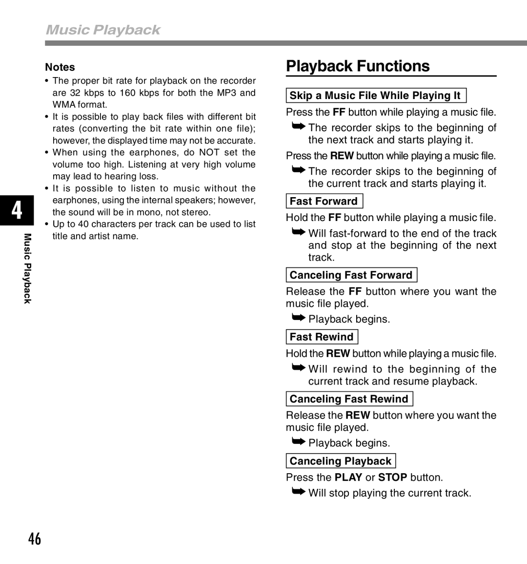 IBM DM-20, DM-10 manual Playback Functions, Music Playback 