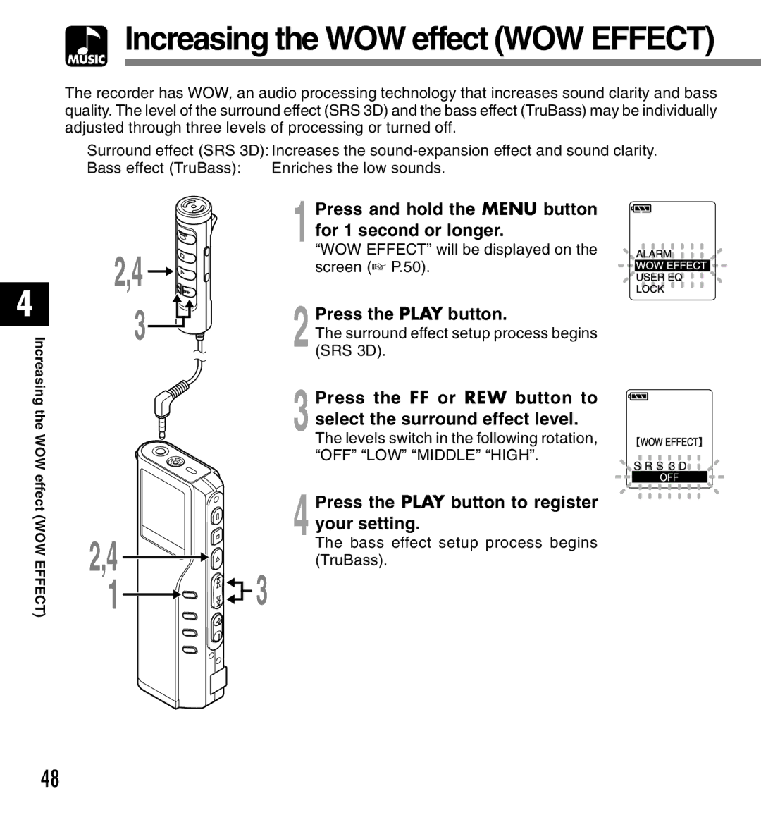 IBM DM-20, DM-10 manual Increasing the WOW effect WOW Effect, Press the Play button to register your setting 