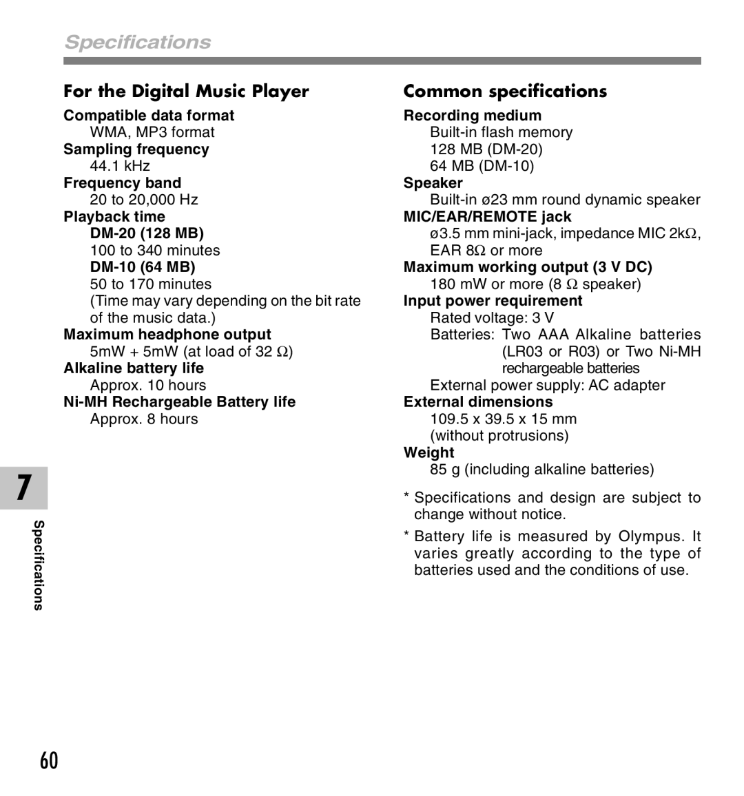 IBM DM-20, DM-10 manual Specifications 