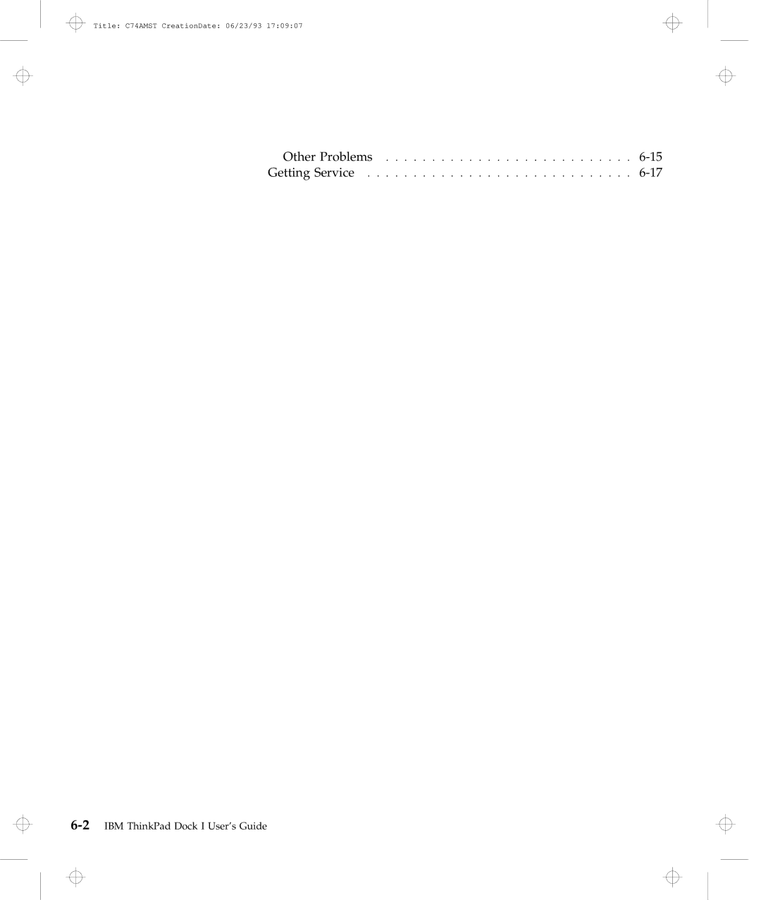 IBM Dock I manual Title C74AMST CreationDate 06/23/93 