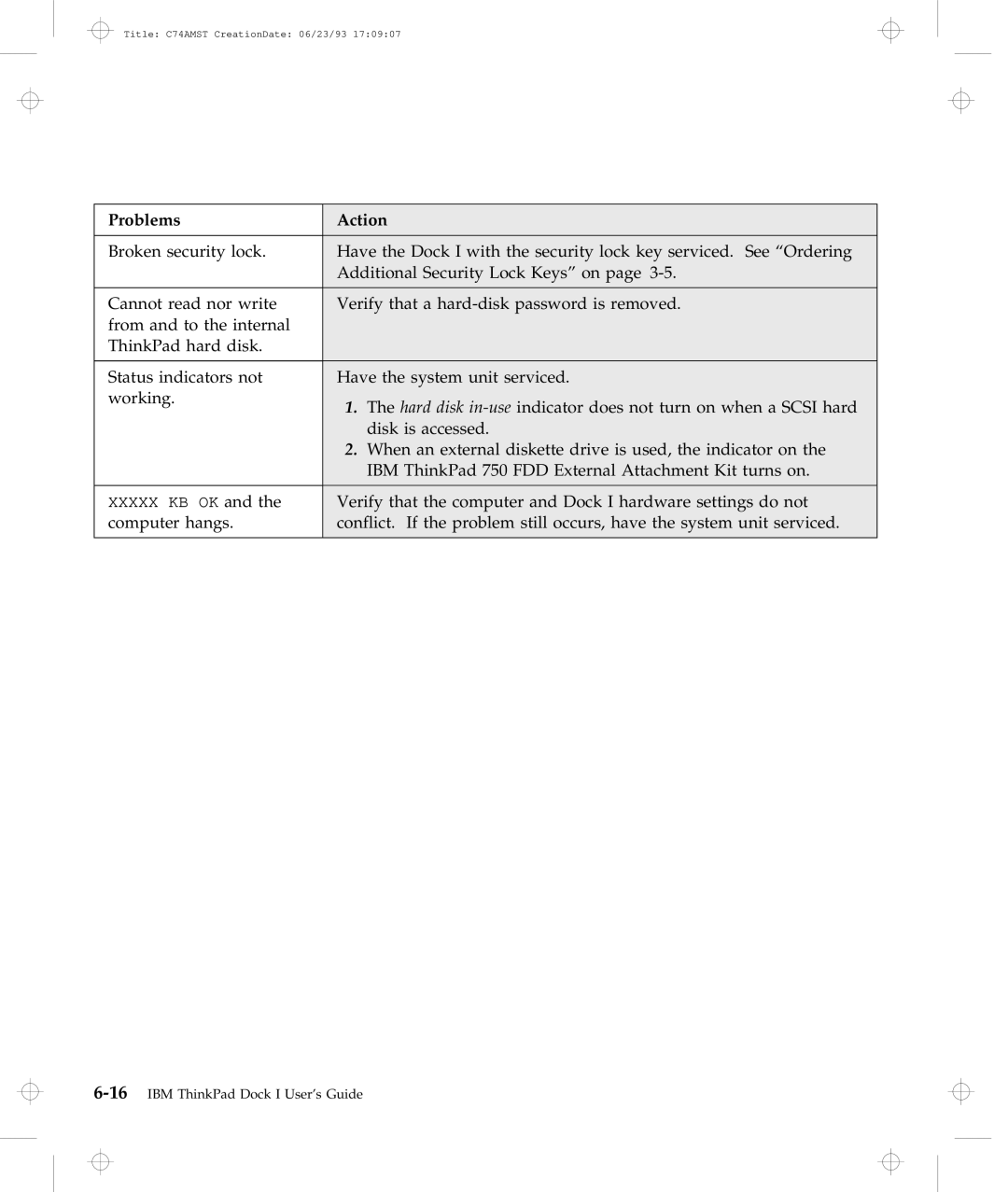 IBM manual Verify that the computer and Dock I hardware settings do not 