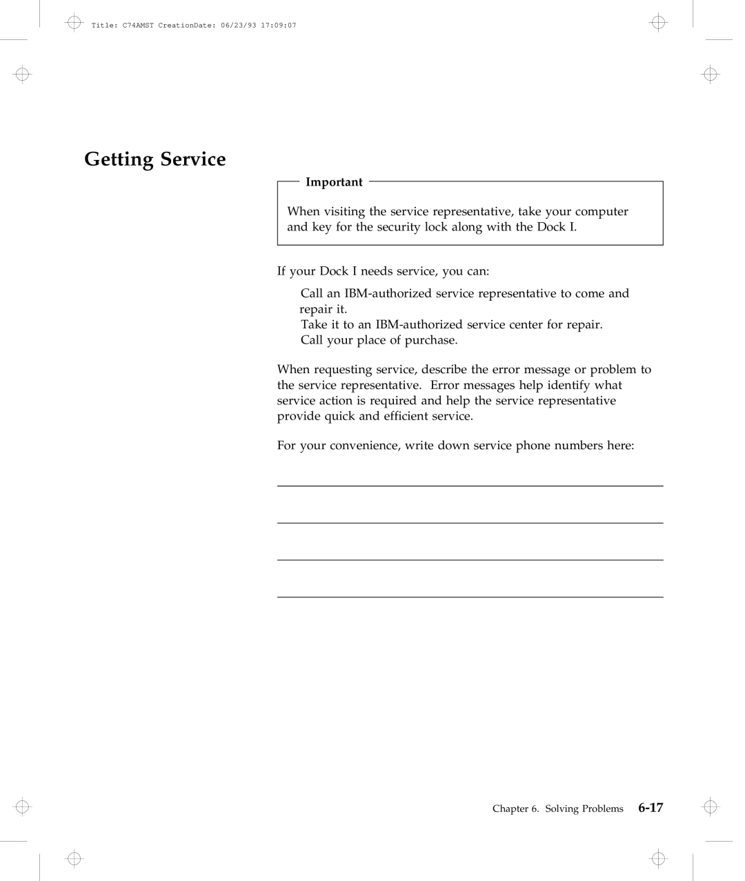 IBM Dock I manual Getting Service 