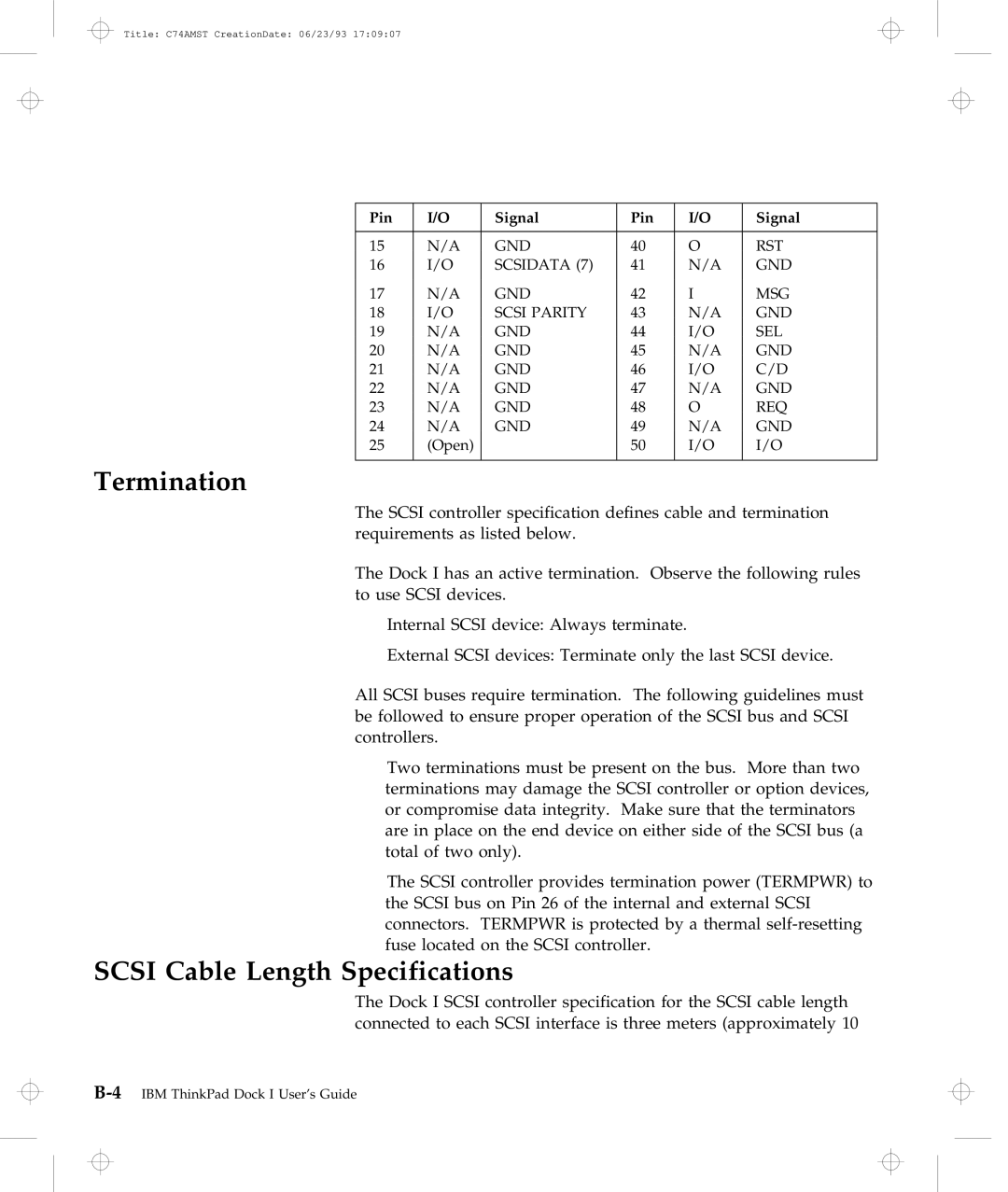 IBM Dock I manual Termination, Scsi Cable Length Specifications 