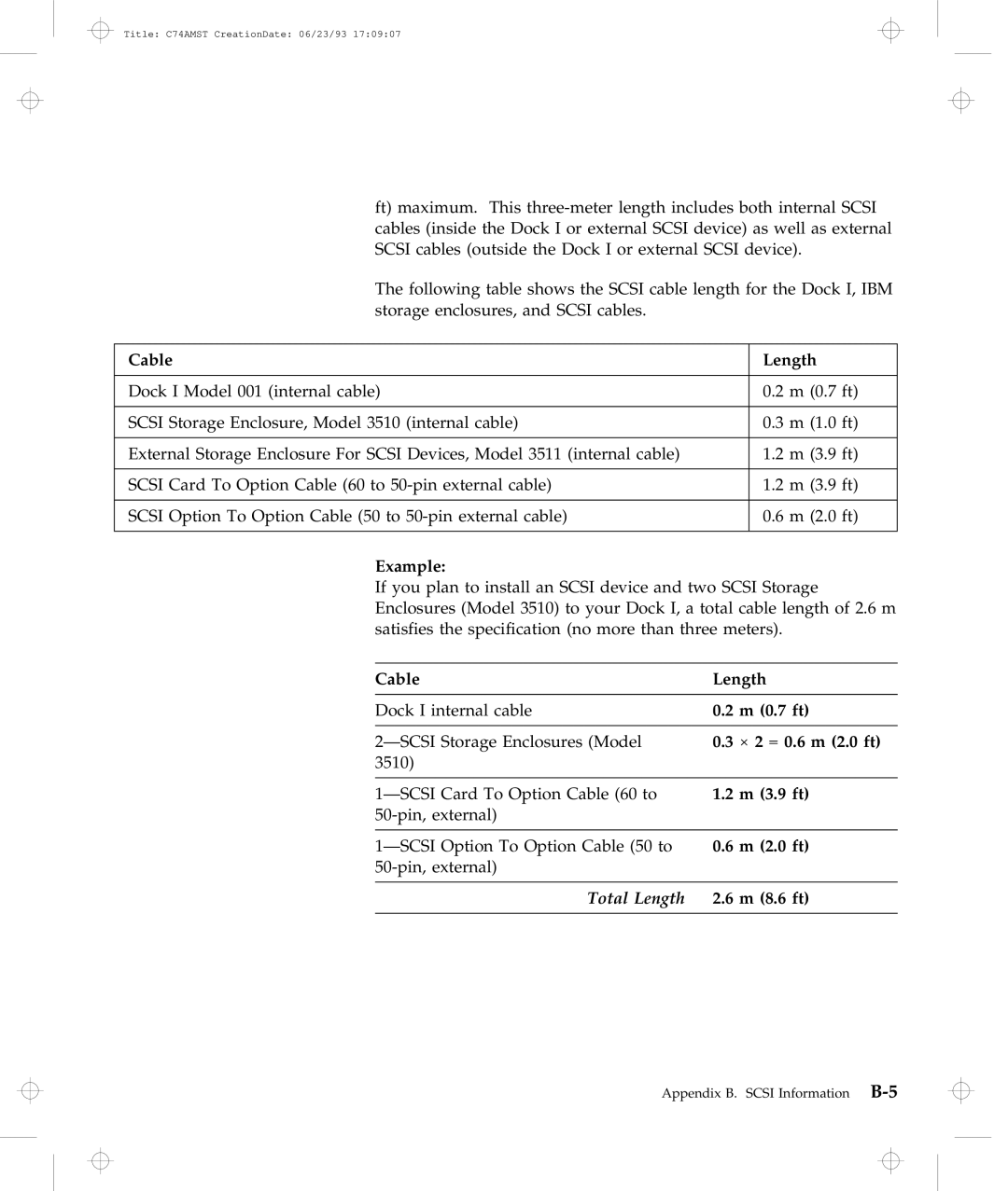 IBM Dock I manual Cable Length, Example 