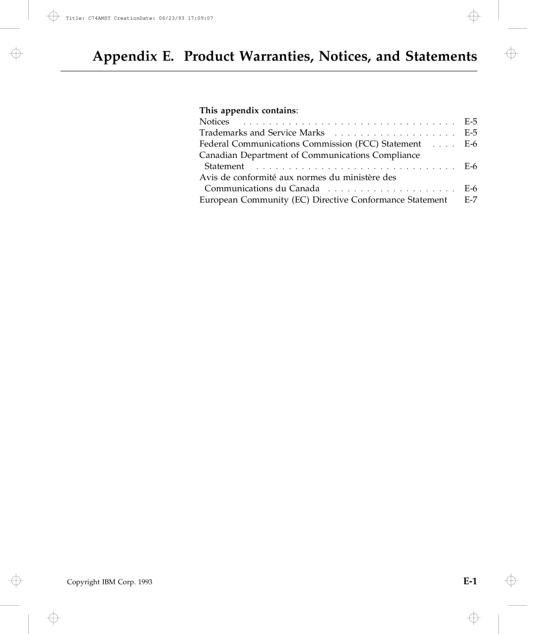 IBM Dock I manual Appendix E. Product Warranties, Notices, and Statements, This appendix contains 