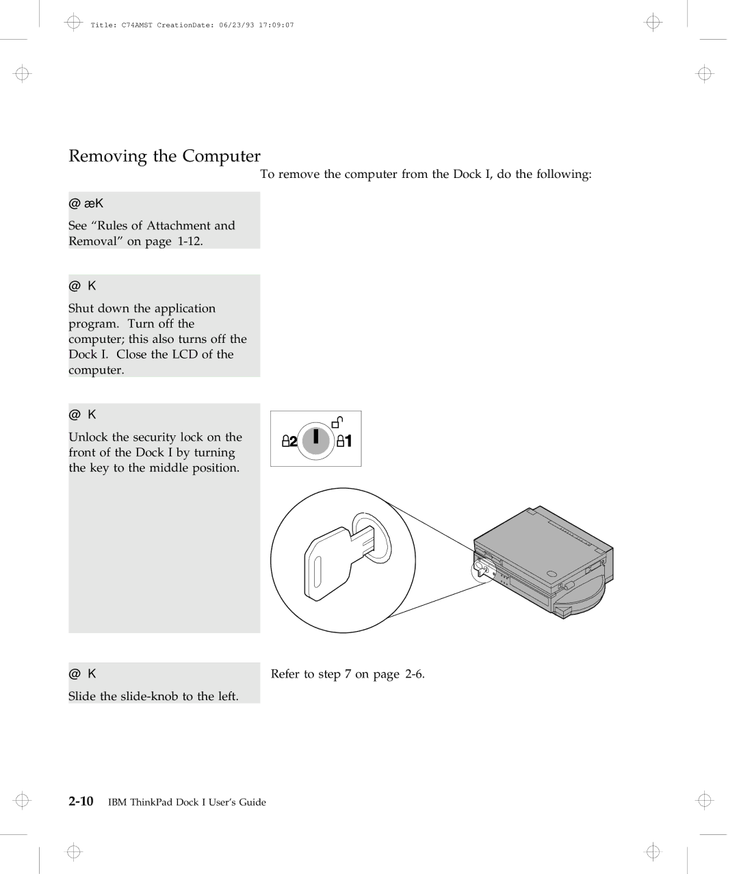 IBM Dock I manual Removing the Computer 