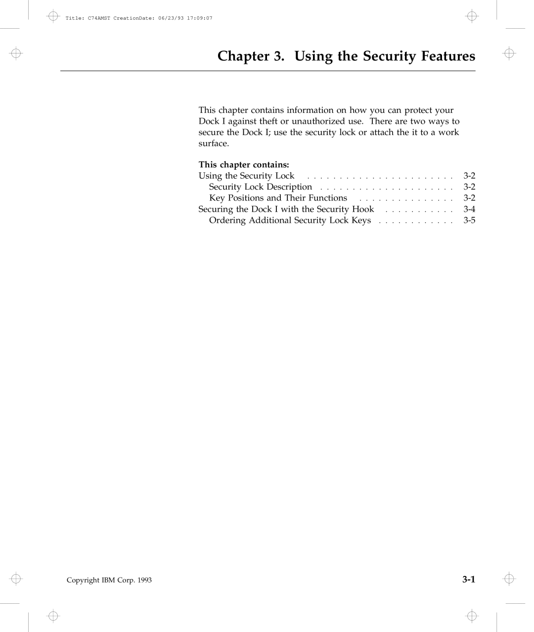 IBM Dock I manual Using the Security Features, This chapter contains 