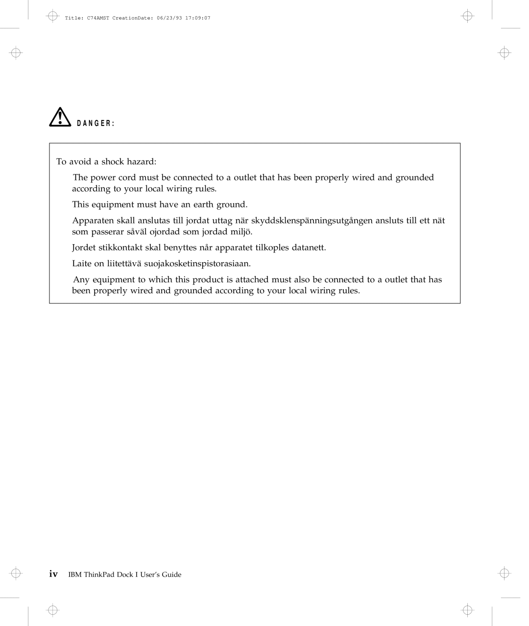 IBM manual Iv IBM ThinkPad Dock I User’s Guide 