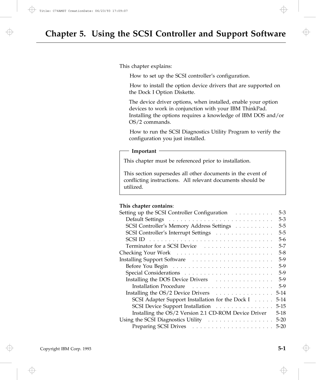 IBM Dock I manual Using the Scsi Controller and Support Software, This chapter contains 