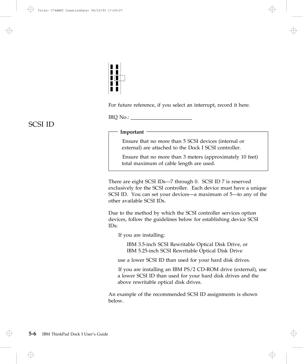 IBM Dock I manual Scsi ID 