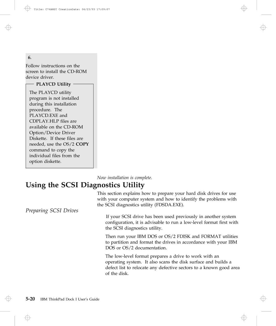 IBM Dock I manual Using the Scsi Diagnostics Utility, Playcd Utility 