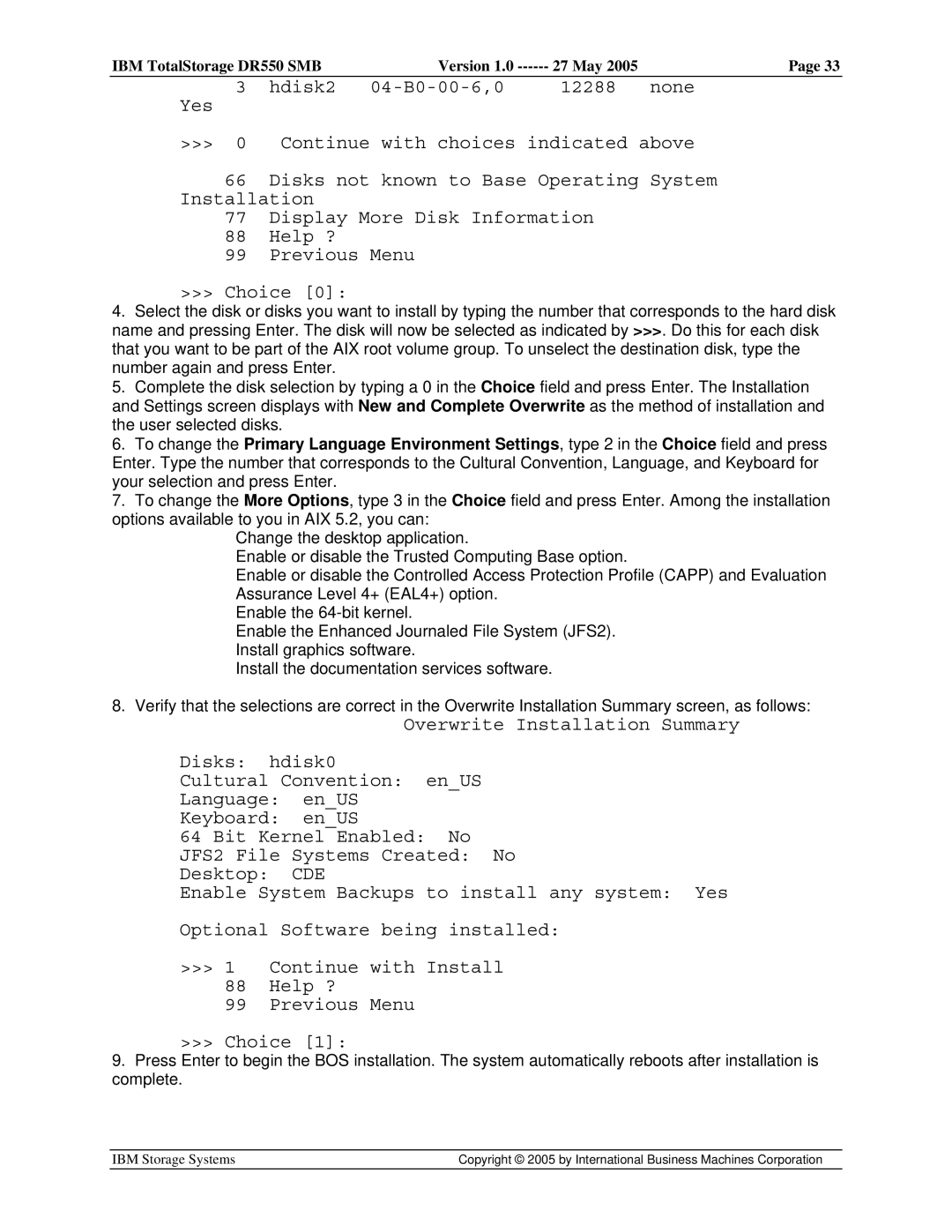 IBM DR550 SMB V.1 manual Hdisk2 04-B0-00-6,0 12288 None Yes 