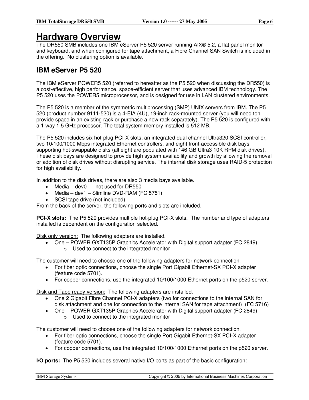 IBM DR550 SMB V.1 manual Hardware Overview, IBM eServer P5 