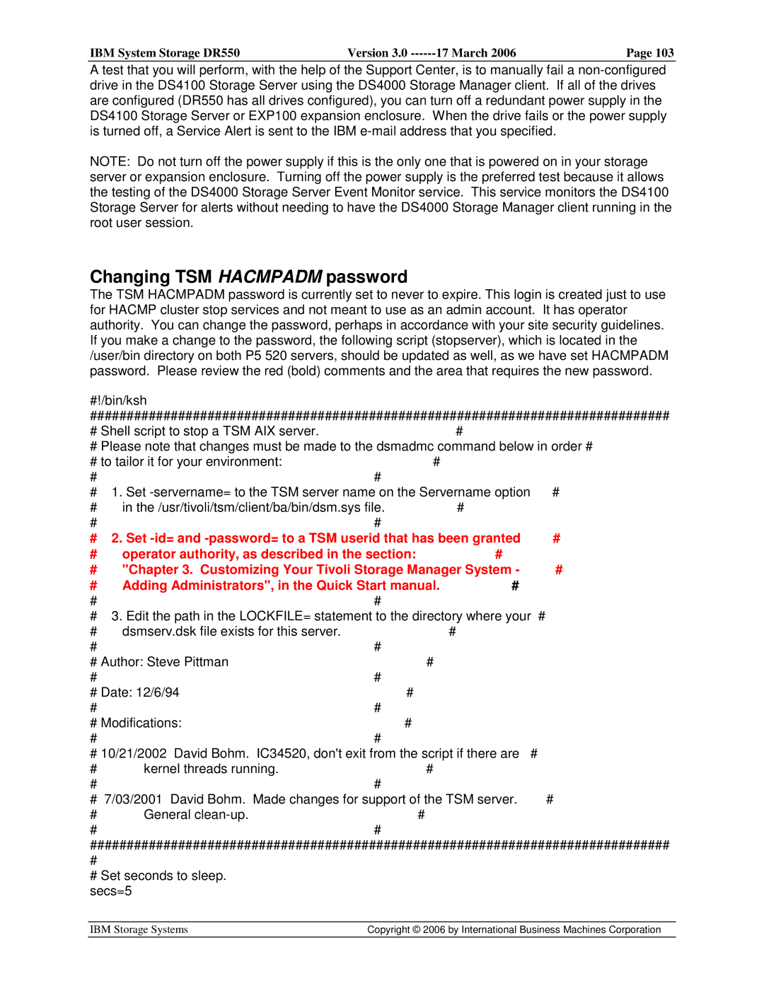 IBM DR550 manual Changing TSM Hacmpadm password 