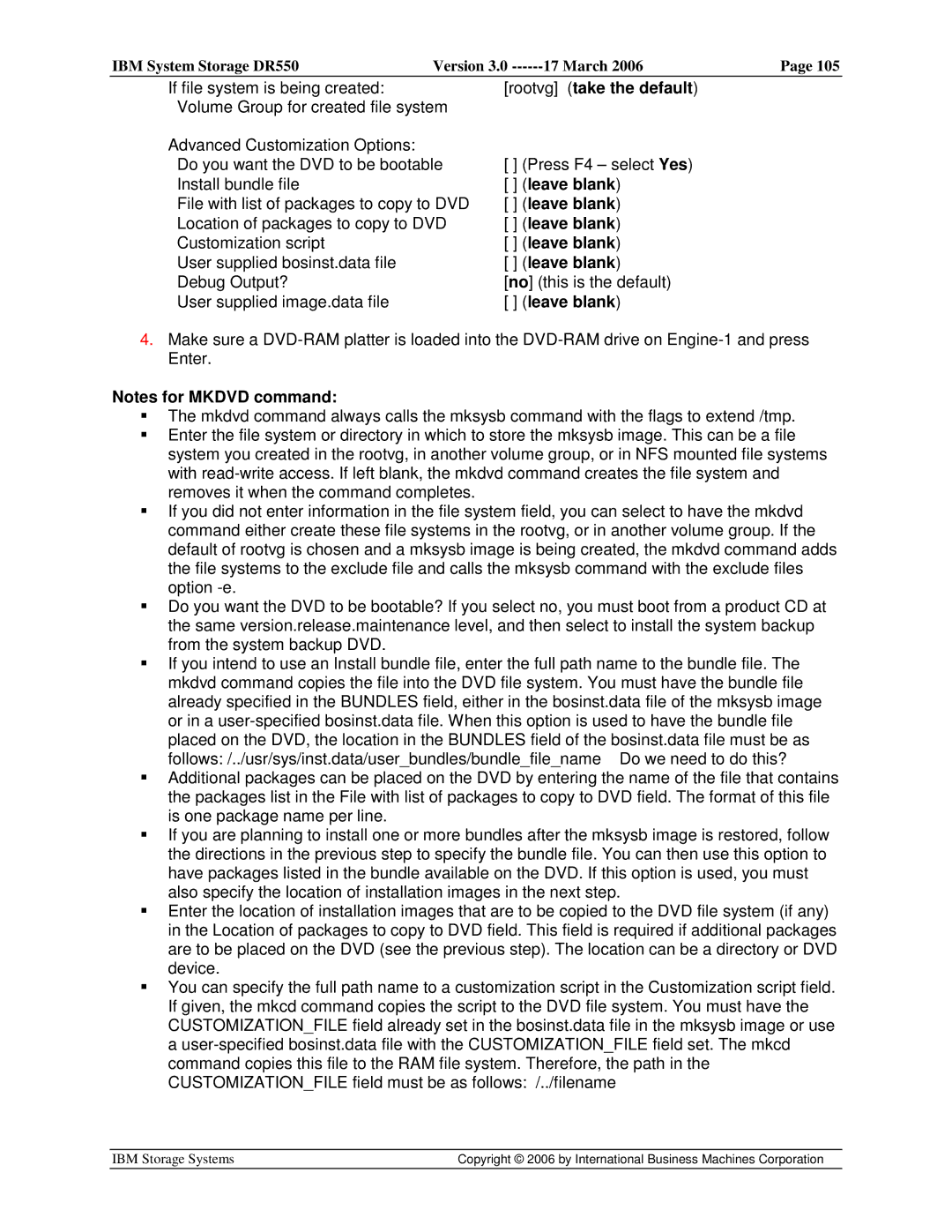 IBM DR550 manual Rootvg take the default 