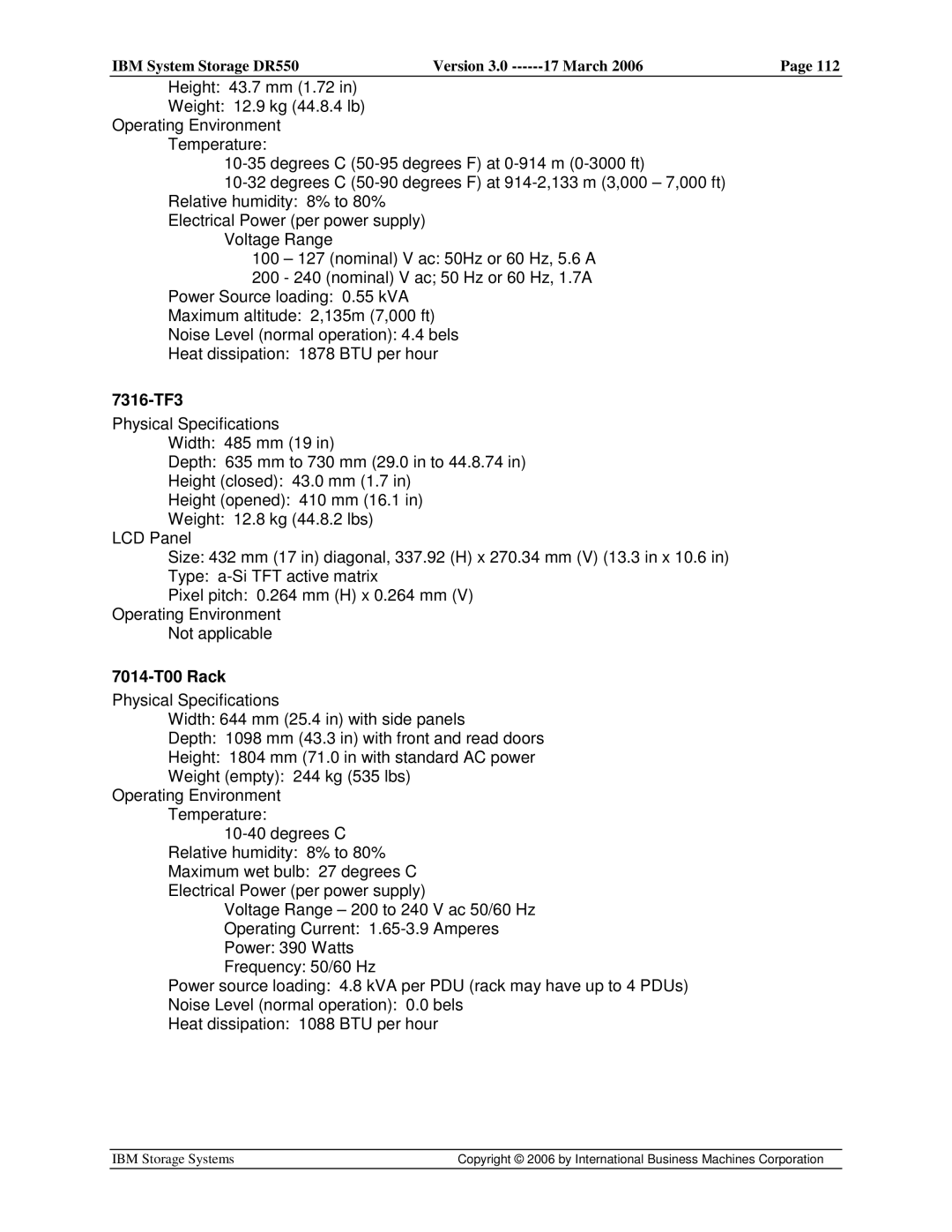 IBM DR550 manual 7316-TF3, 7014-T00 Rack 