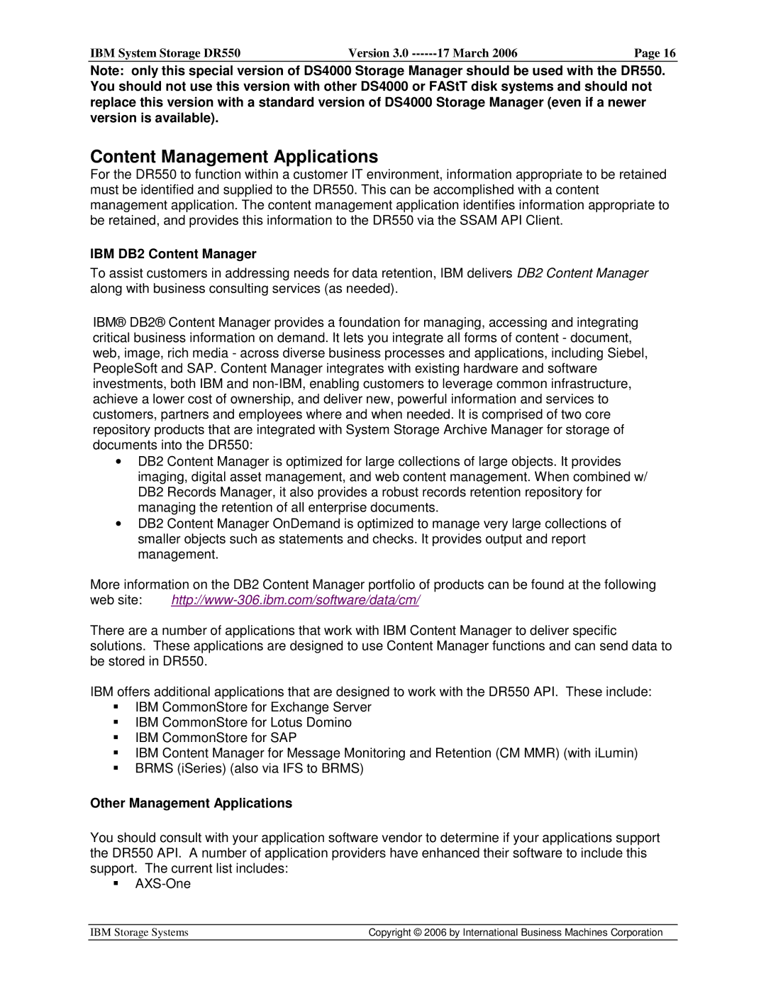 IBM DR550 manual Content Management Applications, IBM DB2 Content Manager, Other Management Applications 