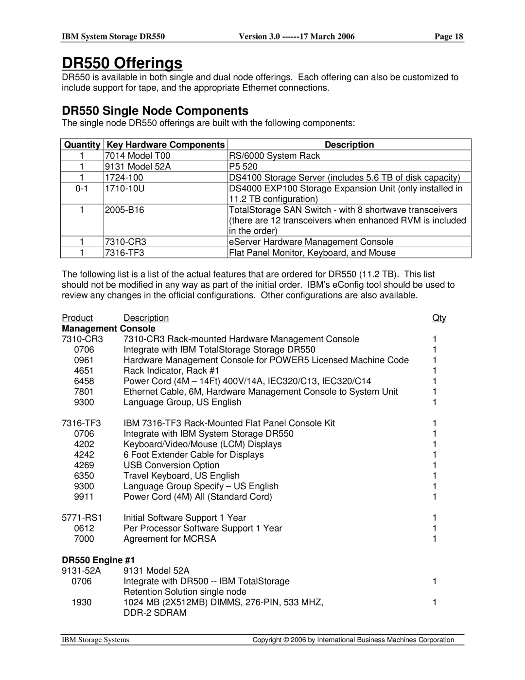 IBM manual DR550 Offerings, DR550 Single Node Components 