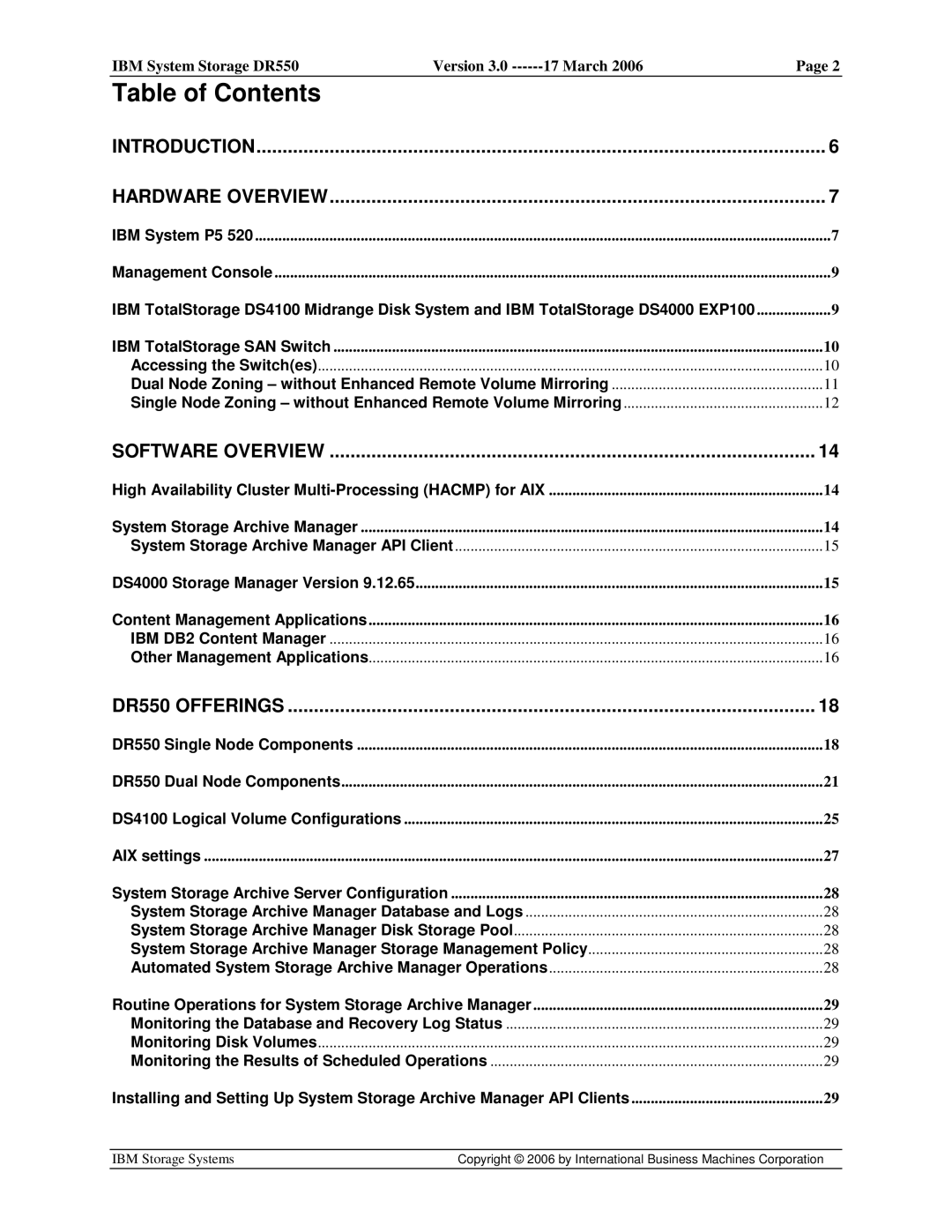 IBM DR550 manual Table of Contents 