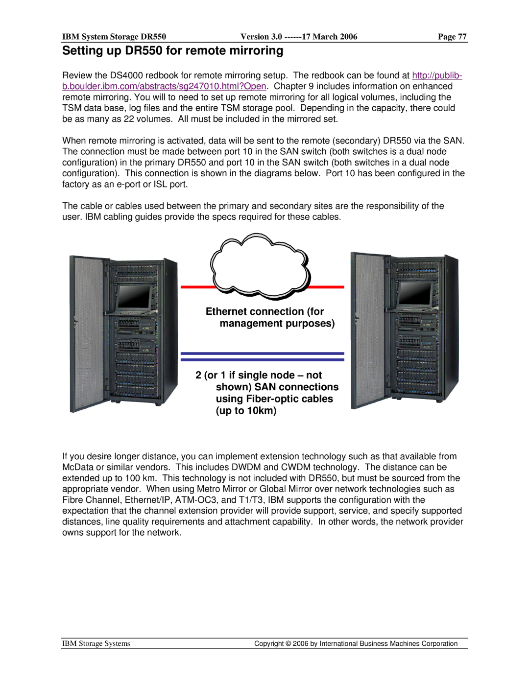 IBM manual Setting up DR550 for remote mirroring 