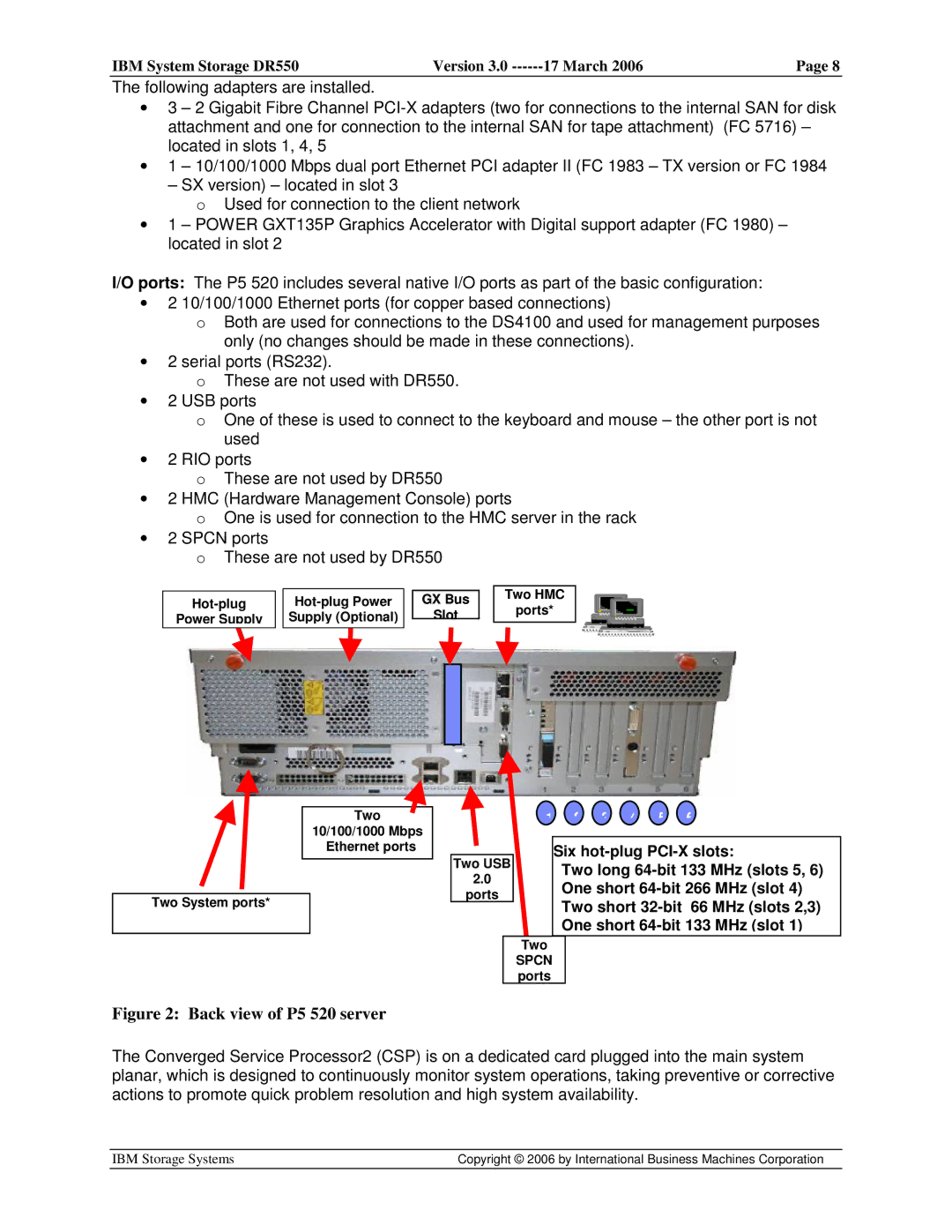 IBM DR550 manual Back view of P5 520 server 