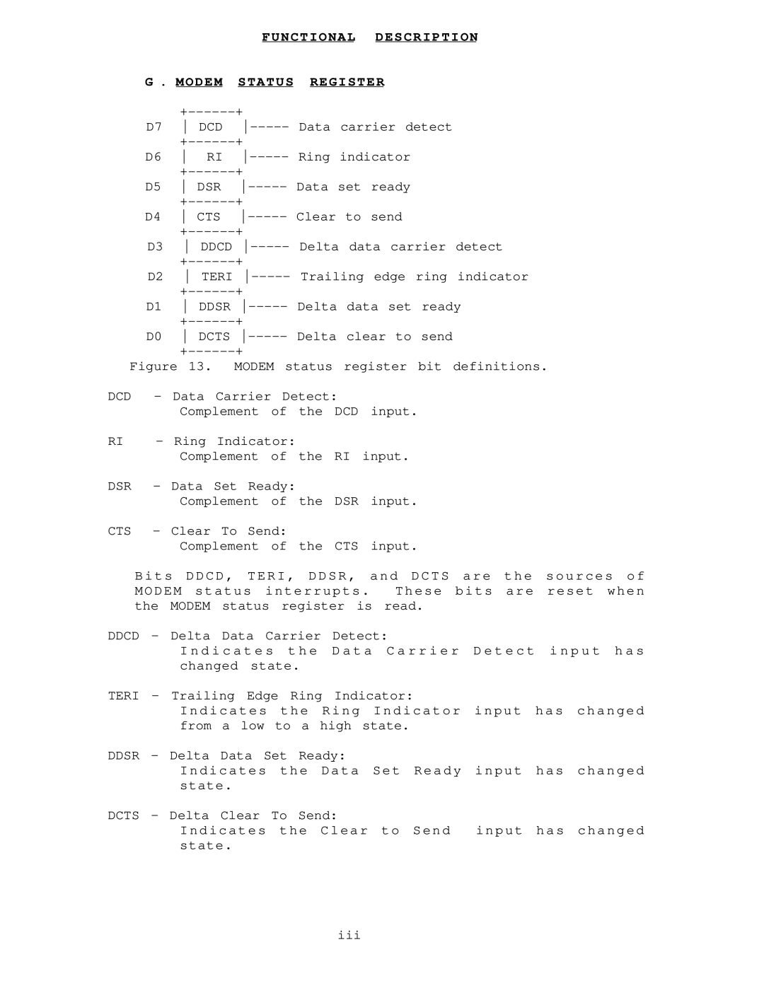 IBM DS-2000 warranty Functional Description Modem Status Register 