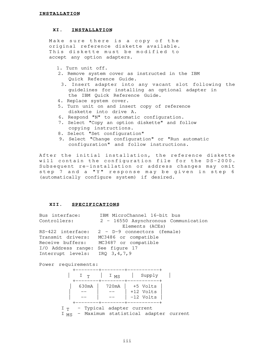 IBM DS-2000 warranty Installation XI. Installation, XII Specifications 