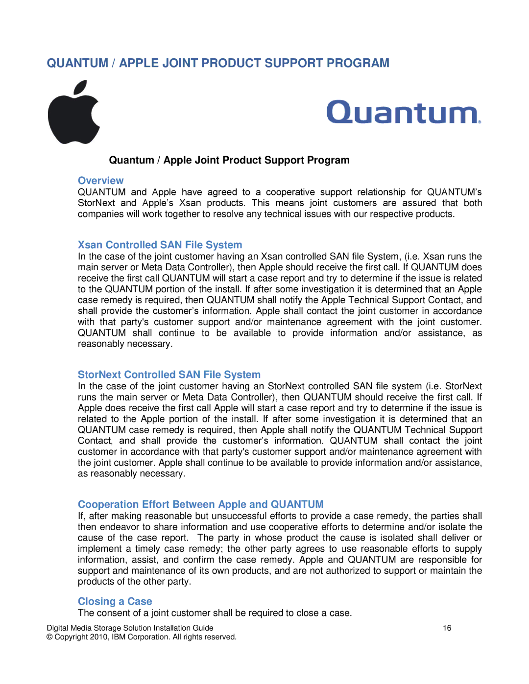 IBM DS5000, DS3000, DS4000 manual Quantum / Apple Joint Product Support Program 